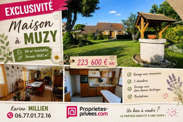 MUZY 27650 Maison individuelle - 1 étage - 3 chambres - 1 bureau - Garage - Quart port - Terrain - 223600  HAI