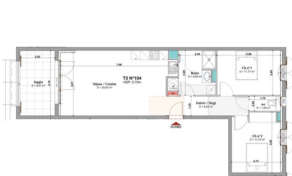 Appartement 3 pièces - 68 m²