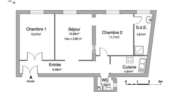 Location Appartement meublé 3 pièces 56.88 m² - Paris 75014