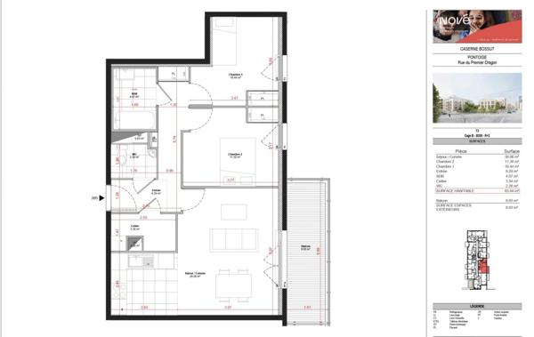 Location Appartement 3 pièces 65.84 m² - Pontoise 95300
