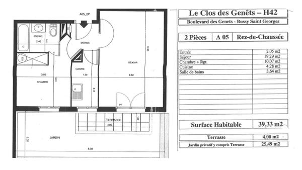 Appartement Bussy Saint Georges 2 pièces 39 m2 au calme à 10 minutes de la gare