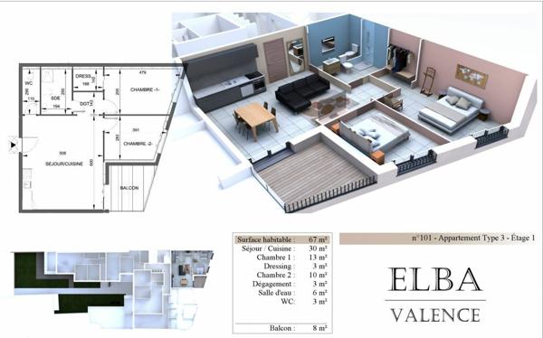 Appartement à vendre    3 pièces • 67 m2 Valence