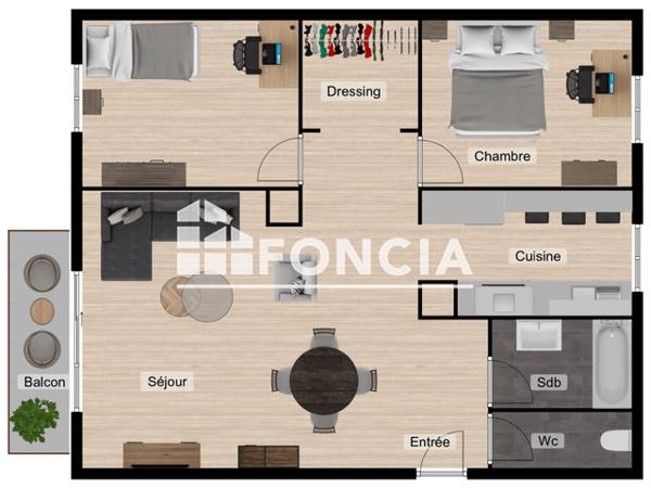 Location Appartement meublé 3 pièces 56.95 m² - 37 B CHEMIN MENEY Grenoble 38100