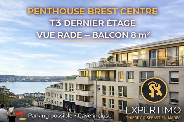 Brest (29200) Appartement T3 dernier étage type Penthouse - Brest centre – vue rade – balcon
