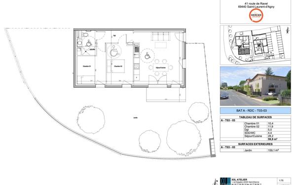 Appartement à vendre    3 pièces • 59,90 m2 Saint-Laurent-d'Agny