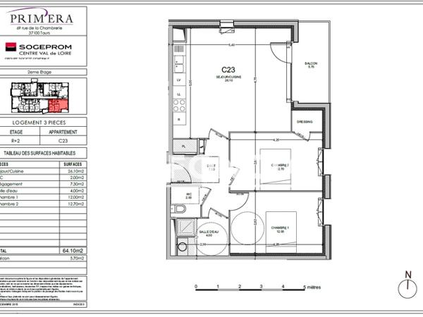 Location Appartement 3 pièces 64.1 m² - 69 RUE DE LA CHAMBRERIE Tours 37100