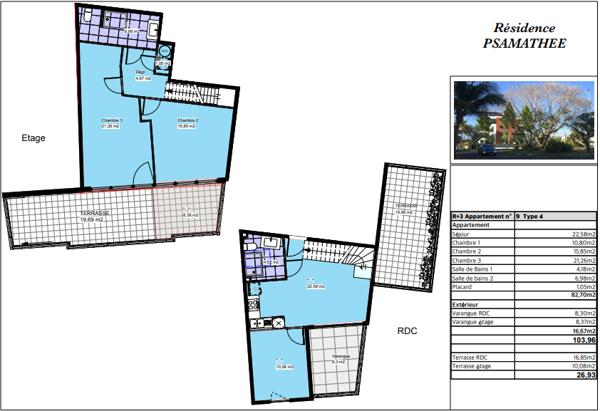 F4 neuf duplex de 87,75m2 avec varangues et terrasses à St Paul