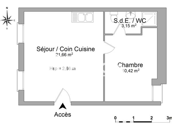 Location Appartement 2 pièces 35.23 m² - 34 RUE THIERS - APT N°1 (RDC RUE) Rochefort 17300