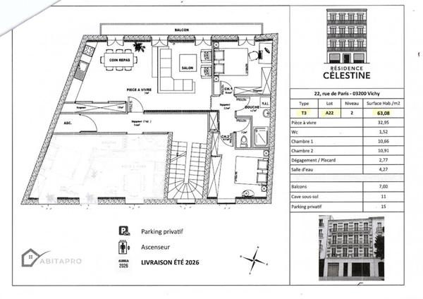 Appartement Vichy 3 pièce(s) 63 m2