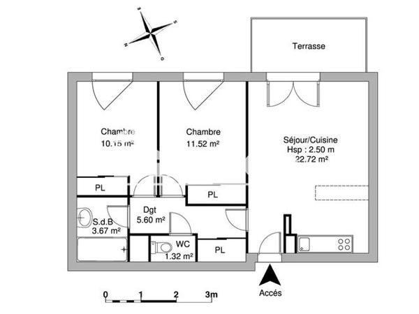 Location Appartement 3 pièces 54.98 m² - 7 IMPASSE D'OSSAU Lons 64140