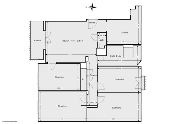 Appartement 4 chambres avec balcon 