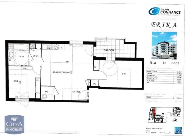 Appartement à louer 3 pièces 61.23m² Clermont-Ferrand (63000)