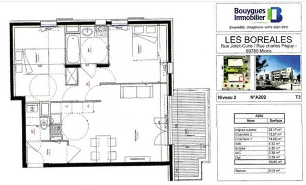 Appartement à vendre 3 pièces à MIONS 69