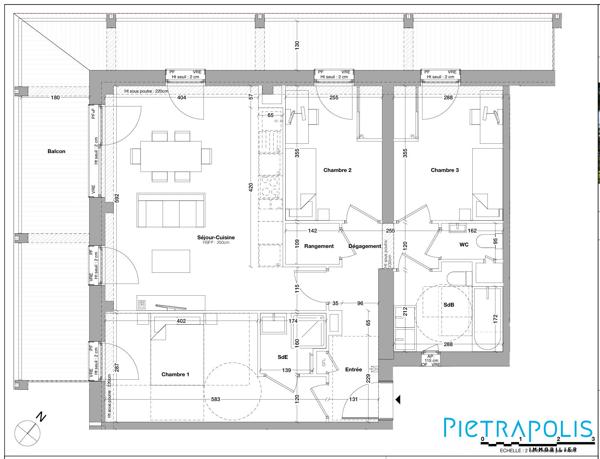 Appartement T4 81 m² – 3 chambres – Balcon environ 33 m² exposé Ouest