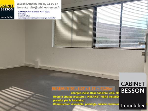 SASSENAGE, Avenue de Romans - Bureau à louer entièrement rénové - 11,20m² - 400€/mois CC *** Laurent ARDITO 06 89 11 99 67 ***
