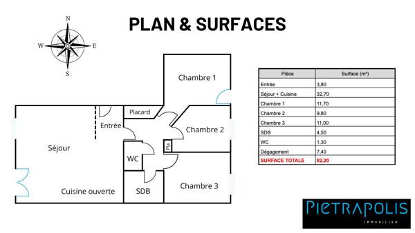 T4 de 83m² en parfait état au calme proche Part Dieu