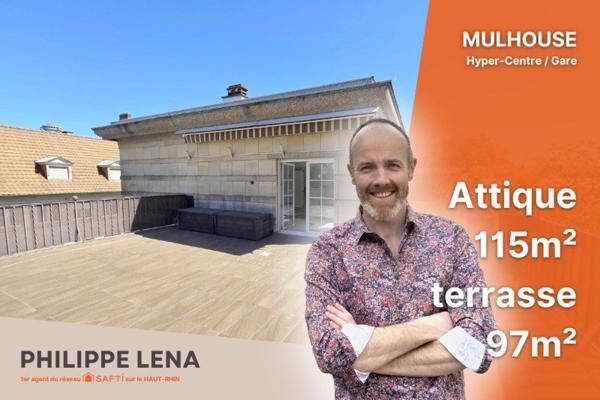 ATTIQUE 115m² + terrasse 97m², hyper-centre / gare