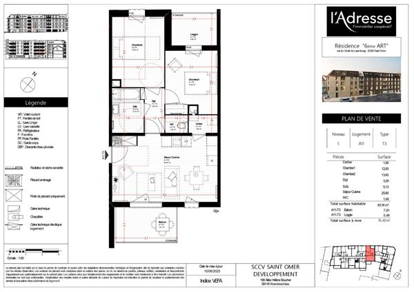 Appartement - 3 pièce(s) - 63.16 m² - SAINT OMER