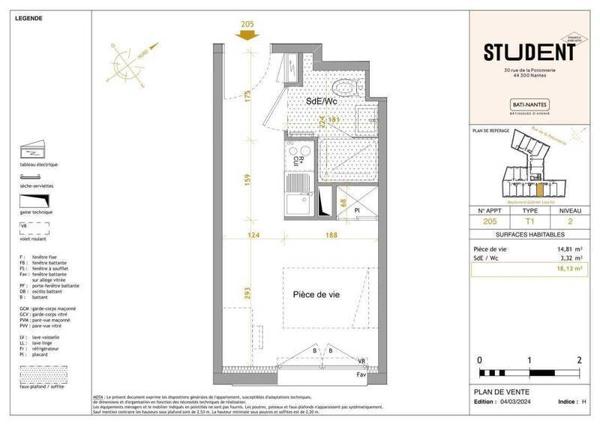 Appartement 1 pièce - 44300 Nantes -  Perverie