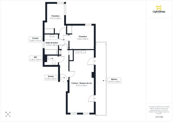 Bel appartement 3 pièces 72 m² avec grande terrasse - Rue de Nantes, Paris 19ème