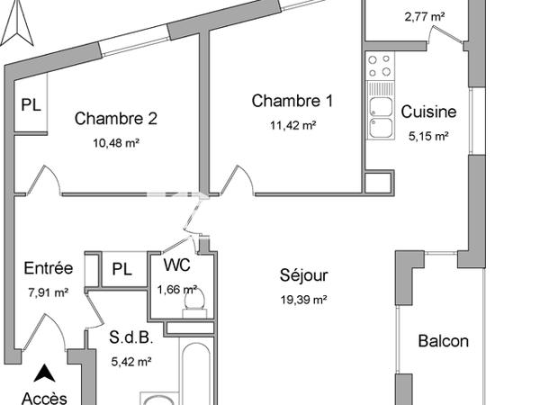 Location Appartement 3 pièces 64.2 m² - BATIMENT A Tours 37100