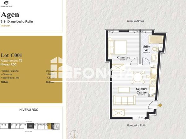 Location Appartement 2 pièces 35.88 m² - 6 RUE LEDRU ROLLIN Agen 47000
