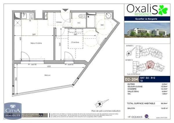 Appartement à louer 2 pièces 36.98m²