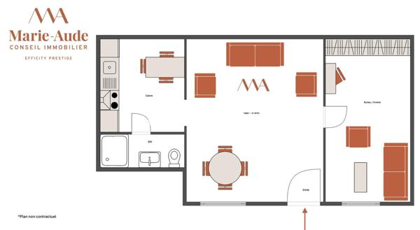 Appartement 2 pièces - 40 m² Exclusivité efficity