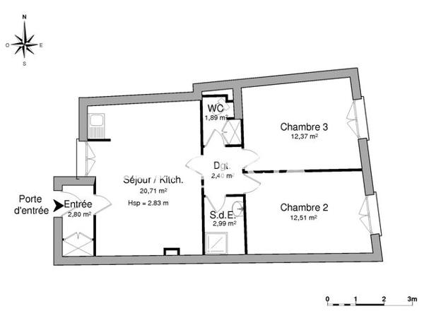 Location Appartement 3 pièces 55.67 m² - 58 RUE DU MIRAIL Bordeaux 33000