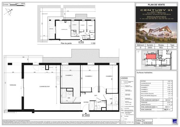 Appartement T4 à vendre  4 pièces - 85,12 m 2   POISY  - 74