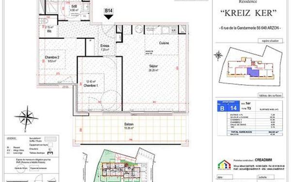 Appartement à vendre    3 pièces •  Arzon