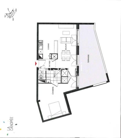 Résidence la canopee appartement de 54 M2, 1 chambre avec grande terrasse couverte de 23 m2