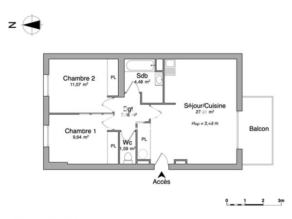Location Appartement 3 pièces 56.3 m² - 35 RUE JEAN-PIERRE MERONO Narbonne 11100