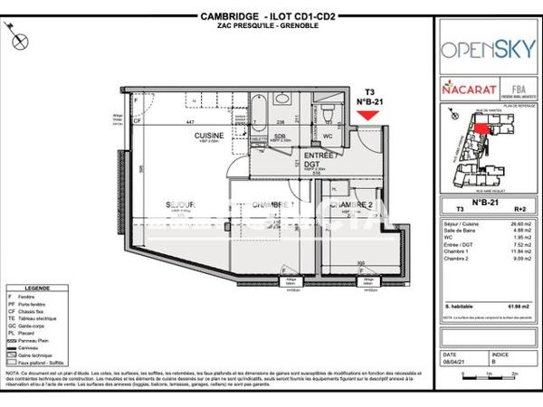 Location Appartement 3 pièces 61.88 m² - 13 RUE DE NANTES Grenoble 38000