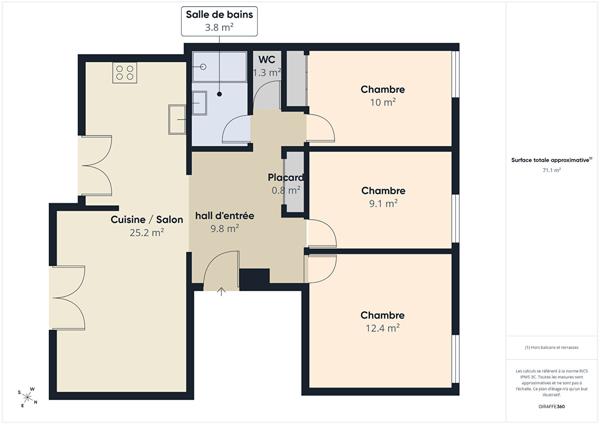 Appartement entièrement rénové T4 de 71 m2 avec balcon et cave