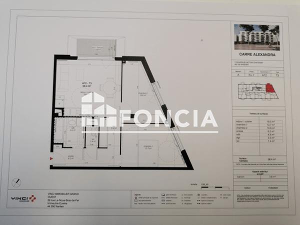 Location Appartement 3 pièces 58.4 m² - CARRE ALEXANDRA - 115 AVENUE VICTOR CHATENAY - A12 Angers 49000