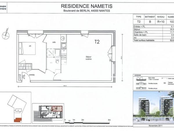 Location Appartement 2 pièces 52.6 m² - 8 PLACE ROSA PARKS Nantes 44000