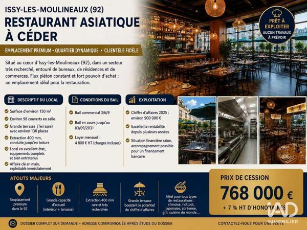 Restaurant à vendre 150 m² Issy-les-Moulineaux