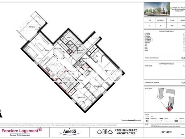 Location Appartement 4 pièces 93.94 m² - 201 RUE DE LA POULE ROUSSE Evry 91000