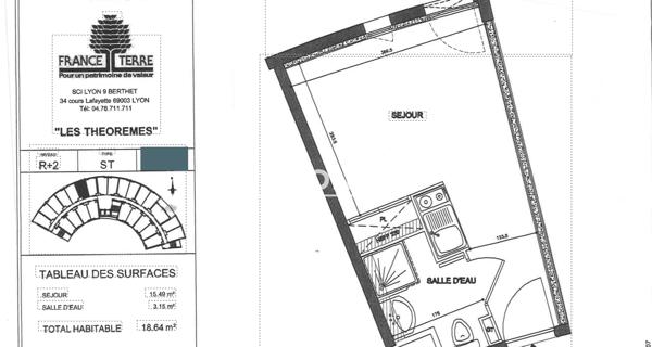 À vendre Studio 18.64 m² - Lyon 69009