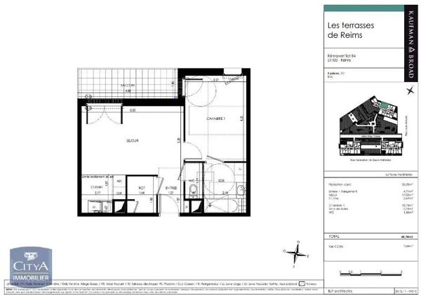 Appartement à louer 2 pièces 44.78m² Reims (51100)