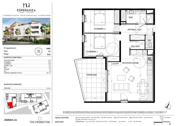 Appartement T3 à vendre  3 pièces - 76,70 m 2   BAILLARGUES  - 34