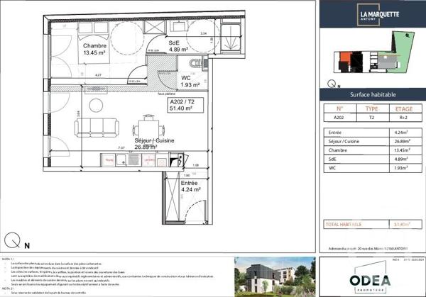 Appartement F2 à vendre  2 pièces - 51,40 m2 ANTONY - 92