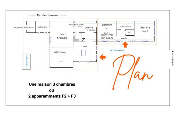 Eaubonne, maison de plain-pied 3 chambres ou 2 appartements