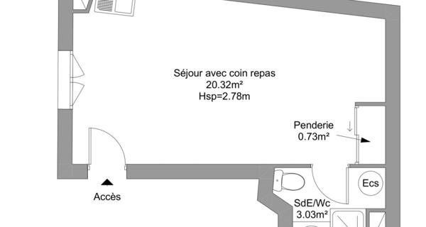 Location Studio 24.1 m² - Orléans 45000