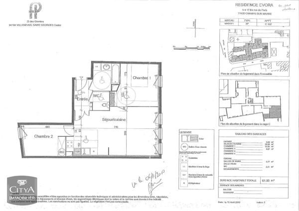Appartement à louer 3 pièces 61.93m² Champs-sur-Marne (77420)