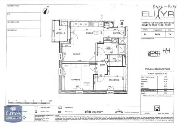 Appartement à louer 3 pièces 55.5m² Saint-Cyr-sur-Loire (37540)