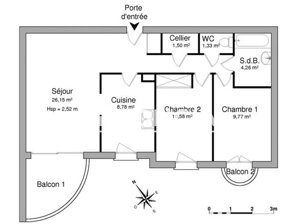 Location Appartement 3 pièces 62.37 m² - 192 RUE BERTHE MORISOT Guilherand-granges 07500