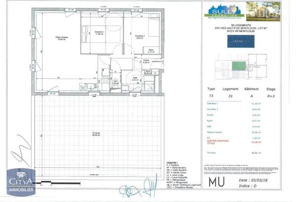 Appartement à louer 3 pièces 62.1m²