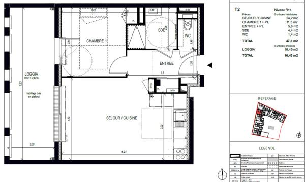 Appartement à louer 2 pièces BORDEAUX (33), neuf, place de parking, terrasse 16m²